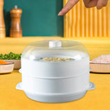 Maxbell Microwave Food Steamer Stackable Food Container for Vegetables Kitchen Fish white double layer