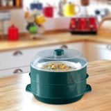 Maxbell Microwave Food Steamer Stackable Food Container for Vegetables Kitchen Fish Green double layer