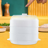 Maxbell Microwave Food Steamer Stackable Food Container for Vegetables Kitchen Fish white  three  layer