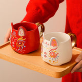 Maxbell Rabbit Shape Coffee Cups Milk Yogurt Office Porcelain Mugs 450ml Red