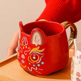 Maxbell Rabbit Shape Coffee Cups Milk Yogurt Office Porcelain Mugs 450ml Red