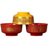 Maxbell Porcelain Tribute Bowl Buddha Supplies Family Temple Tabletop Handmade Red with Word