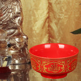 Maxbell Porcelain Tribute Bowl Buddha Supplies Family Temple Tabletop Handmade Red with Word