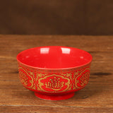 Maxbell Porcelain Tribute Bowl Buddha Supplies Family Temple Tabletop Handmade Red with Word