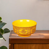 Maxbell Porcelain Tribute Bowl Buddha Supplies Family Temple Tabletop Handmade Yellow with Word