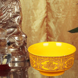 Maxbell Porcelain Tribute Bowl Buddha Supplies Family Temple Tabletop Handmade Yellow with Word