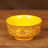 Maxbell Porcelain Tribute Bowl Buddha Supplies Family Temple Tabletop Handmade Yellow with Word