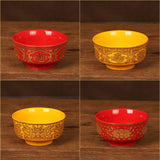 Maxbell Porcelain Tribute Bowl Buddha Supplies Family Temple Tabletop Handmade Red with Lotus