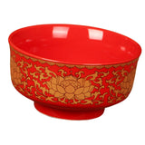 Maxbell Porcelain Tribute Bowl Buddha Supplies Family Temple Tabletop Handmade Red with Lotus