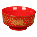Maxbell Porcelain Tribute Bowl Buddha Supplies Family Temple Tabletop Handmade Red with Lotus