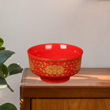 Maxbell Porcelain Tribute Bowl Buddha Supplies Family Temple Tabletop Handmade Red with Lotus