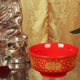 Maxbell Porcelain Tribute Bowl Buddha Supplies Family Temple Tabletop Handmade Red with Lotus
