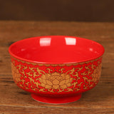 Maxbell Porcelain Tribute Bowl Buddha Supplies Family Temple Tabletop Handmade Red with Lotus