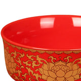 Maxbell Porcelain Tribute Bowl Buddha Supplies Family Temple Tabletop Handmade Red with Lotus