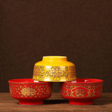 Maxbell Porcelain Tribute Bowl Buddha Supplies Family Temple Tabletop Handmade Yellow with Lotus