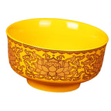 Maxbell Porcelain Tribute Bowl Buddha Supplies Family Temple Tabletop Handmade Yellow with Lotus