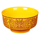 Maxbell Porcelain Tribute Bowl Buddha Supplies Family Temple Tabletop Handmade Yellow with Lotus