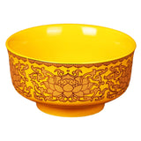 Maxbell Porcelain Tribute Bowl Buddha Supplies Family Temple Tabletop Handmade Yellow with Lotus