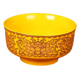 Maxbell Porcelain Tribute Bowl Buddha Supplies Family Temple Tabletop Handmade Yellow with Lotus