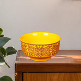 Maxbell Porcelain Tribute Bowl Buddha Supplies Family Temple Tabletop Handmade Yellow with Lotus
