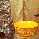 Maxbell Porcelain Tribute Bowl Buddha Supplies Family Temple Tabletop Handmade Yellow with Lotus