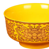 Maxbell Porcelain Tribute Bowl Buddha Supplies Family Temple Tabletop Handmade Yellow with Lotus