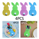 Maxbell 4x Easter Cutlery Bag Bunny Cutlery Holder Universal for Table Ornaments Yellow