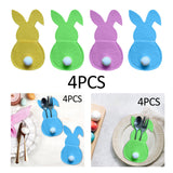 Maxbell 4x Easter Cutlery Bag Bunny Cutlery Holder Universal for Table Ornaments Yellow