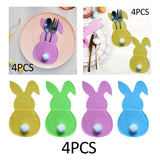 Maxbell 4x Easter Cutlery Bag Bunny Cutlery Holder Universal for Table Ornaments Yellow
