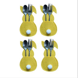 Maxbell 4x Easter Cutlery Bag Bunny Cutlery Holder Universal for Table Ornaments Yellow