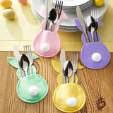 Maxbell 4x Easter Cutlery Bag Bunny Cutlery Holder Universal for Table Ornaments Yellow