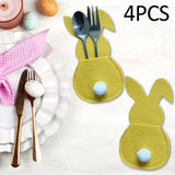 Maxbell 4x Easter Cutlery Bag Bunny Cutlery Holder Universal for Table Ornaments Yellow