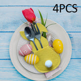 Maxbell 4x Easter Cutlery Bag Bunny Cutlery Holder Universal for Table Ornaments Yellow