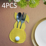 Maxbell 4x Easter Cutlery Bag Bunny Cutlery Holder Universal for Table Ornaments Yellow