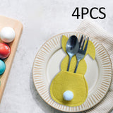 Maxbell 4x Easter Cutlery Bag Bunny Cutlery Holder Universal for Table Ornaments Yellow