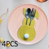 Maxbell 4x Easter Cutlery Bag Bunny Cutlery Holder Universal for Table Ornaments Yellow