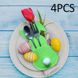 Maxbell 4x Easter Cutlery Bag Bunny Cutlery Holder Universal for Table Ornaments Green