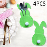 Maxbell 4x Easter Cutlery Bag Bunny Cutlery Holder Universal for Table Ornaments Green