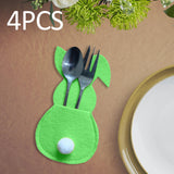 Maxbell 4x Easter Cutlery Bag Bunny Cutlery Holder Universal for Table Ornaments Green