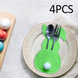 Maxbell 4x Easter Cutlery Bag Bunny Cutlery Holder Universal for Table Ornaments Green