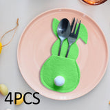 Maxbell 4x Easter Cutlery Bag Bunny Cutlery Holder Universal for Table Ornaments Green