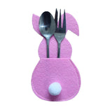 Maxbell 4x Easter Cutlery Bag Bunny Cutlery Holder Universal for Table Ornaments Pink