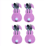Maxbell 4x Easter Cutlery Bag Bunny Cutlery Holder Universal for Table Ornaments Pink