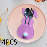 Maxbell 4x Easter Cutlery Bag Bunny Cutlery Holder Universal for Table Ornaments Pink