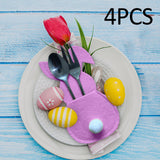 Maxbell 4x Easter Cutlery Bag Bunny Cutlery Holder Universal for Table Ornaments Pink