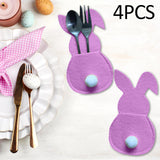 Maxbell 4x Easter Cutlery Bag Bunny Cutlery Holder Universal for Table Ornaments Pink