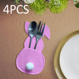 Maxbell 4x Easter Cutlery Bag Bunny Cutlery Holder Universal for Table Ornaments Pink