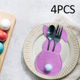 Maxbell 4x Easter Cutlery Bag Bunny Cutlery Holder Universal for Table Ornaments Pink