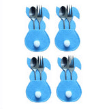 Maxbell 4x Easter Cutlery Bag Bunny Cutlery Holder Universal for Table Ornaments Blue