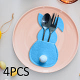 Maxbell 4x Easter Cutlery Bag Bunny Cutlery Holder Universal for Table Ornaments Blue